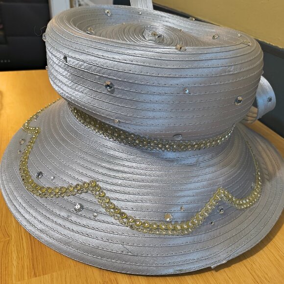 Women’s Tall Gray + Gold Dress Hat | Church / Derby | Formal Statement - Picture 1 of 4